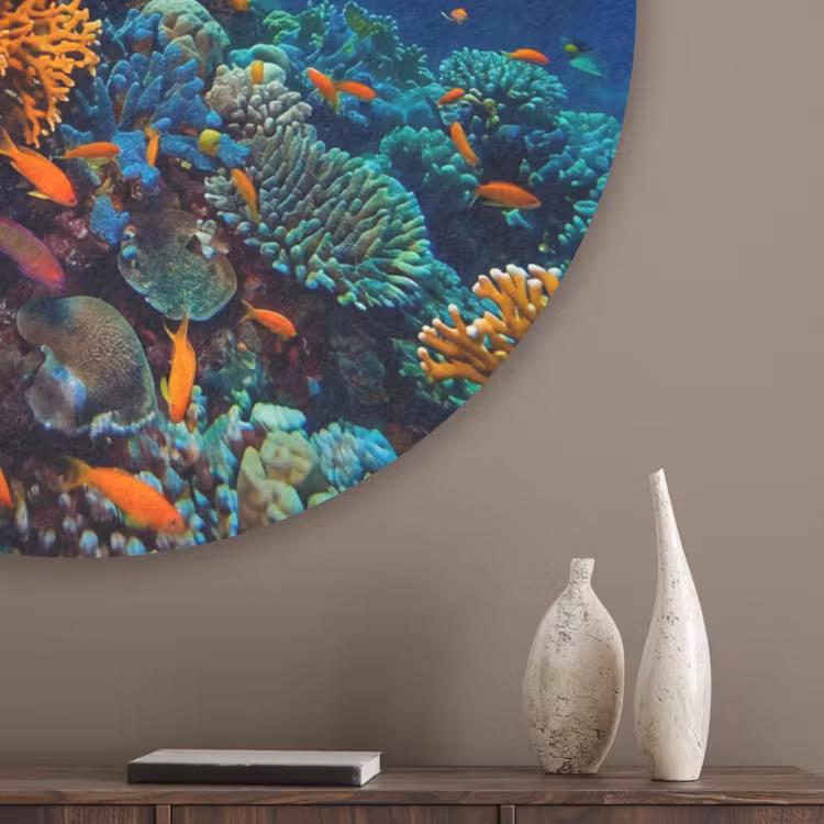 Koraal - Vissen - Oceaan - Natuur - Kleurrijk Akoestische PET Vilt - Rond klein -sfeer5_closeup