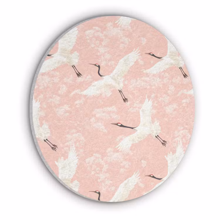 Kraanvogels - Bloesem - Roze Akoestische PET Vilt - Rond klein 838 -3d