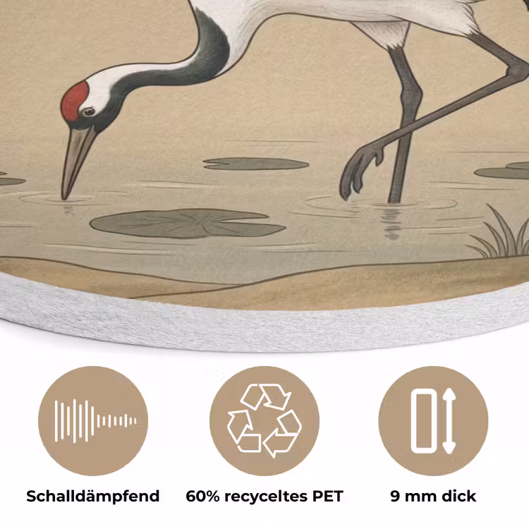 Kraanvogels - Water - Beige Akoestische PET Vilt - Rond klein -closeup_DE