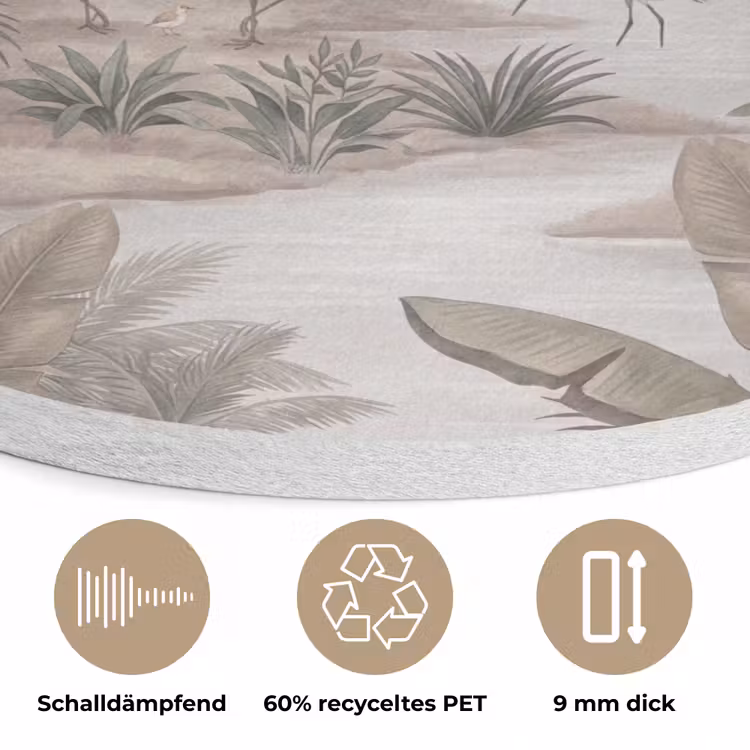 Kraanvogels - Palmbomen - Tropisch Akoestische PET Vilt - Rond klein -closeup_DE
