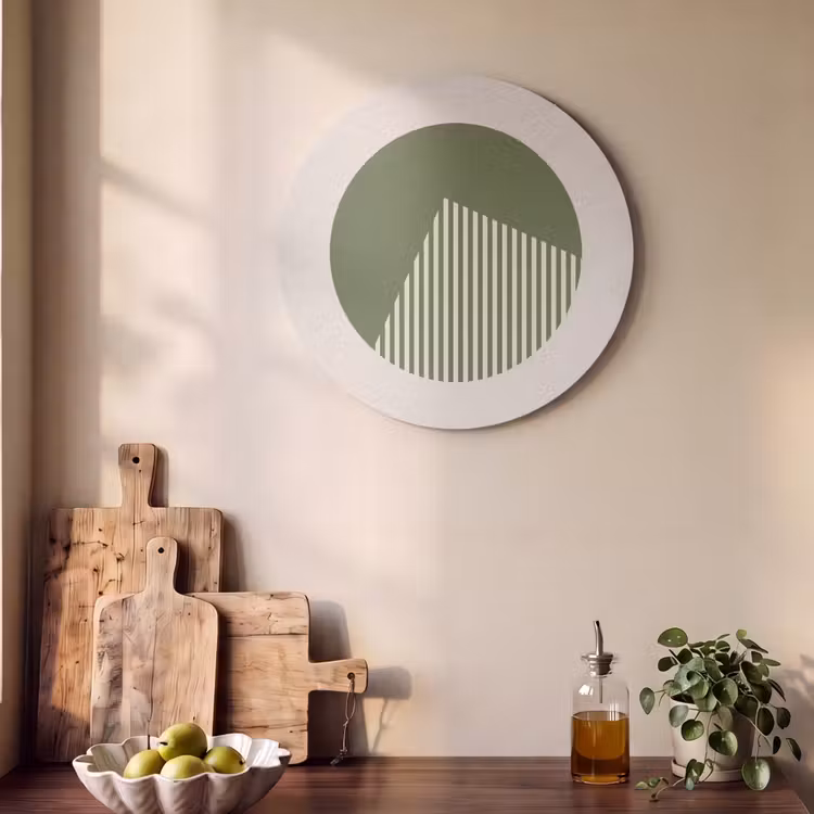 Cirkel - Strepen - Geometrisch - Abstract - Groen Akoestische PET Vilt - Rond klein -sfeer2