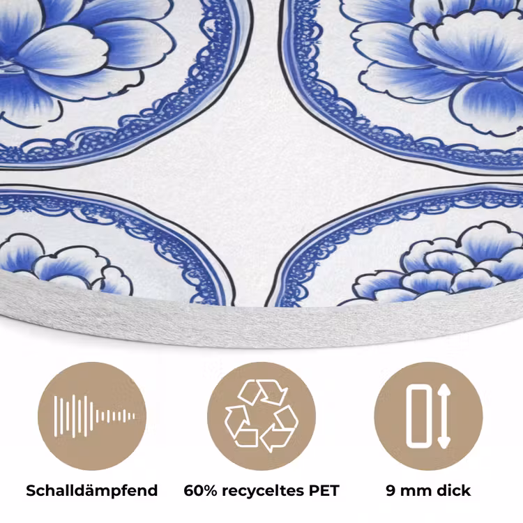 Cirkels - Bloemen - Blauw Akoestische PET Vilt - Rond klein 838 -closeup_DE