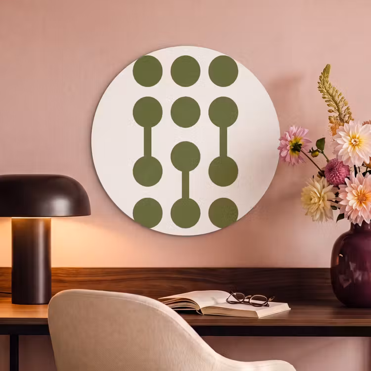 Cirkels - Geometrisch - Abstract - Modern - Groen Akoestische PET Vilt - Rond klein -sfeer3