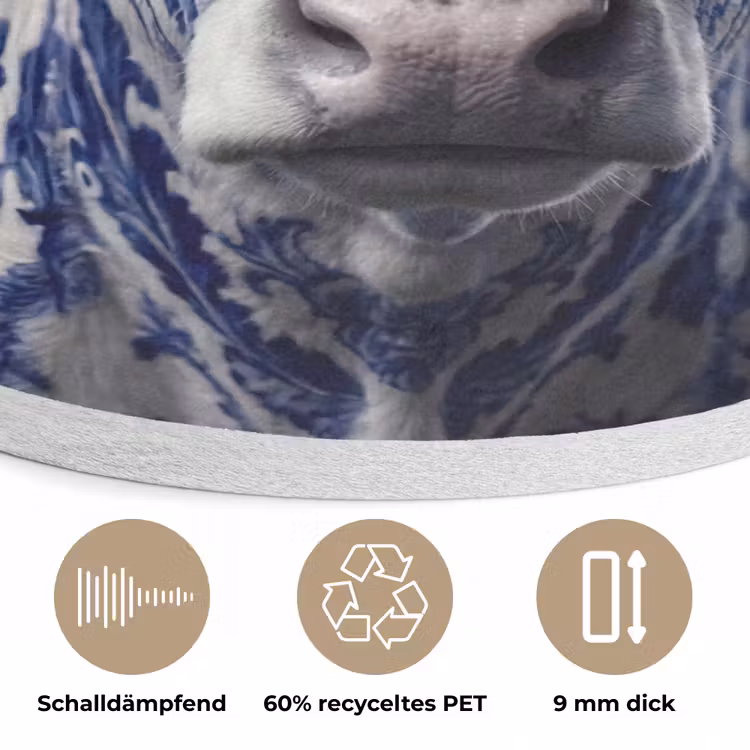Koe - Delfts - Blauw - Artistiek Akoestische PET Vilt - Rond klein -closeup_DE
