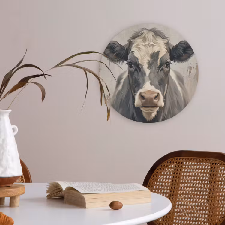 Koe - Portret - Dieren - Modern Akoestische PET Vilt - Rond klein -sfeer3