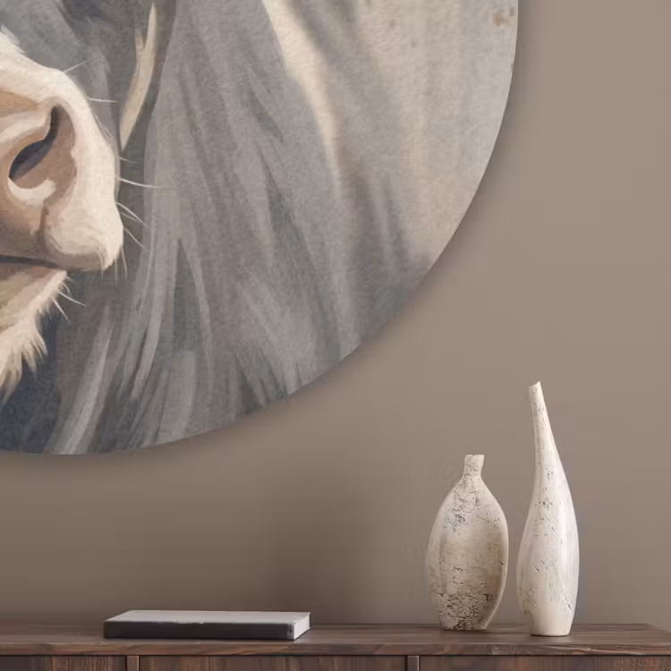 Koe - Portret - Dieren - Modern Akoestische PET Vilt - Rond klein -sfeer5_closeup