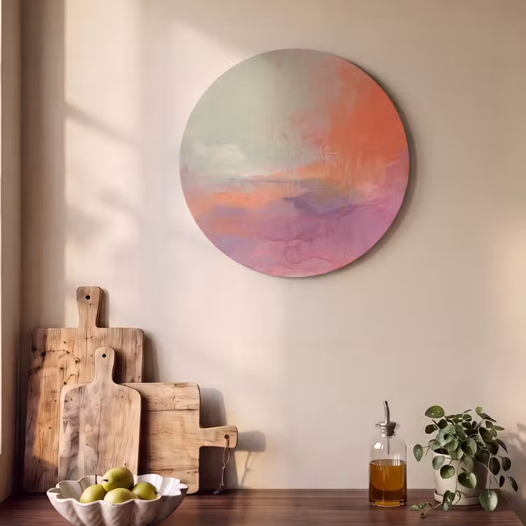 Kunst - Vloeiend - Overgangen - Oranje Akoestische PET Vilt - Rond klein -sfeer2