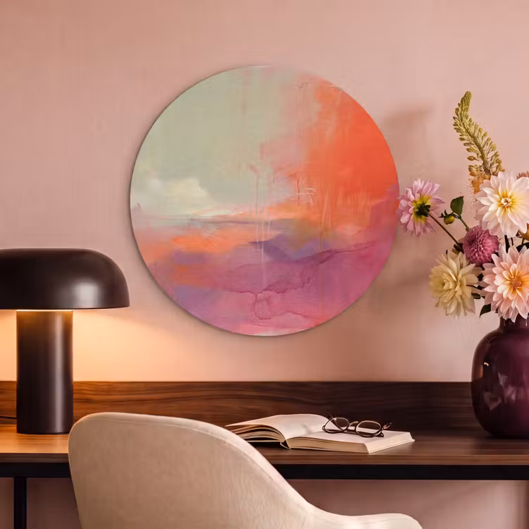 Kunst - Vloeiend - Overgangen - Oranje Akoestische PET Vilt - Rond klein -sfeer3