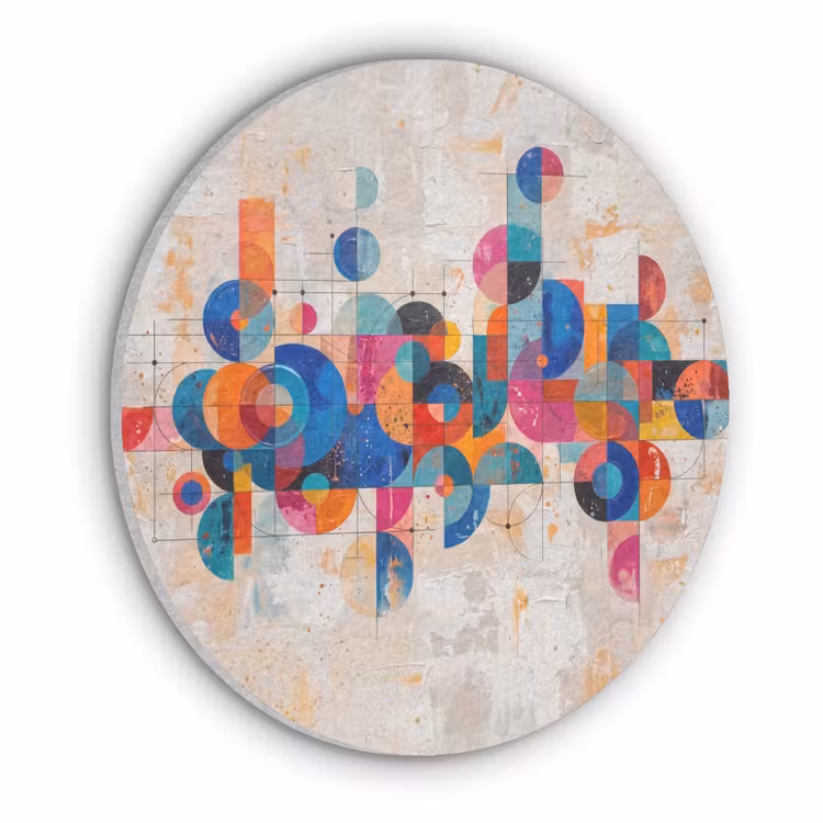 Kunst - Geometrisch - Abstract - Kleurrijk Akoestische PET Vilt - Rond klein -3d