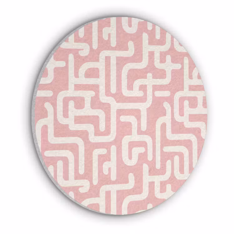 Doolhofpatroon - Roze - Wit - Abstract Akoestische PET Vilt - Rond klein 838 -3d