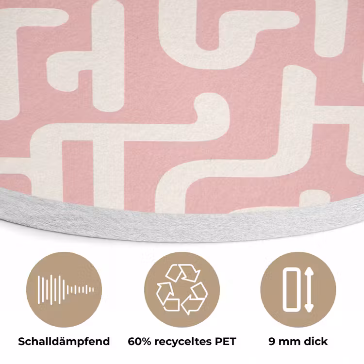 Doolhofpatroon - Roze - Wit - Abstract Akoestische PET Vilt - Rond klein 838 -closeup_DE