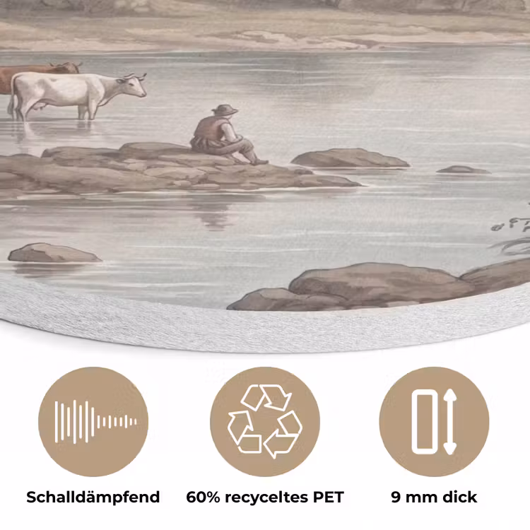 Landhuis - Rivier - Vee Akoestische PET Vilt - Rond klein -closeup_DE