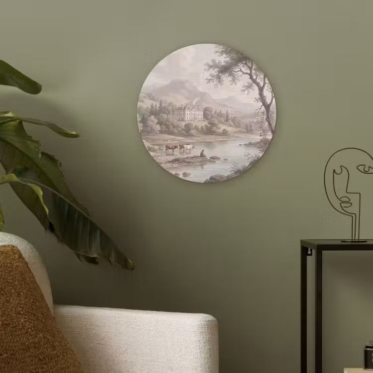 Landhuis - Rivier - Vee Akoestische PET Vilt - Rond klein -sfeer2