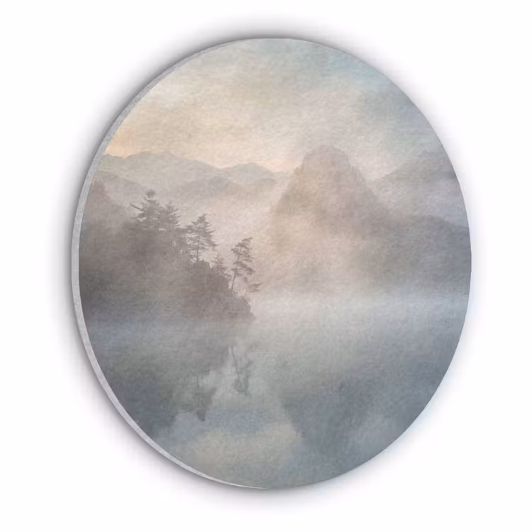 Landschap - Bergen - Mist - Water - Natuur Akoestische PET Vilt - Rond klein -3d