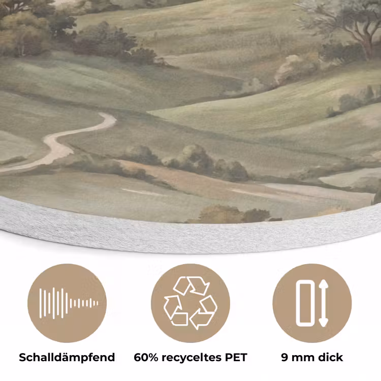 Landschap - Heuvels - Zandpad - Groen Akoestische PET Vilt - Rond klein -closeup_DE