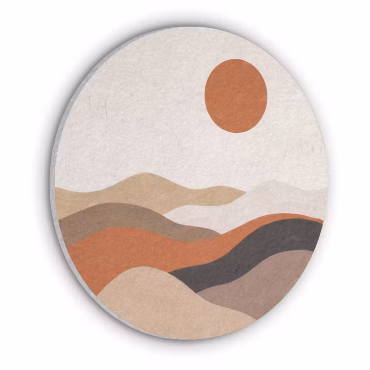 Landschap - Heuvels - Zon - Abstract - Oranje Akoestische PET Vilt - Rond klein -3d