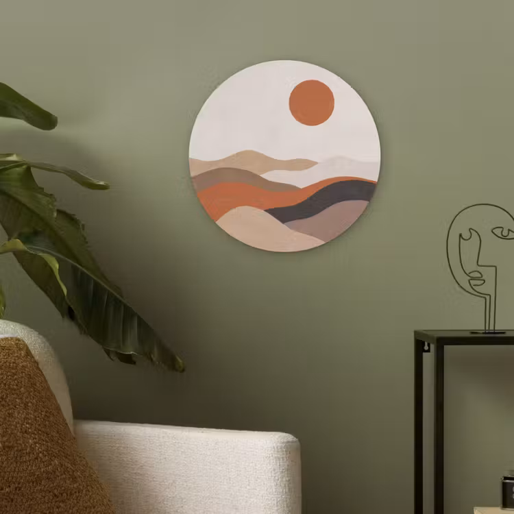 Landschap - Heuvels - Zon - Abstract - Oranje Akoestische PET Vilt - Rond klein -sfeer2