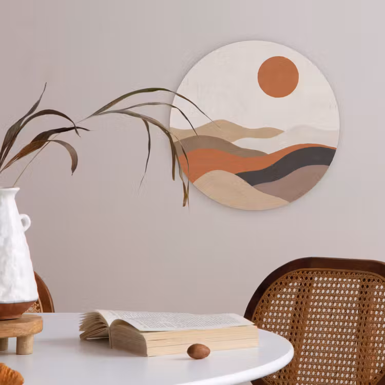 Landschap - Heuvels - Zon - Abstract - Oranje Akoestische PET Vilt - Rond klein -sfeer3