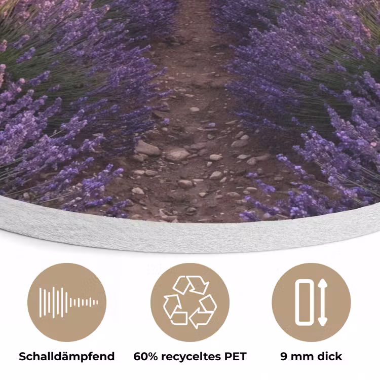 Landschap - Lavendelveld - Paars Akoestische PET Vilt - Rond klein -closeup_DE