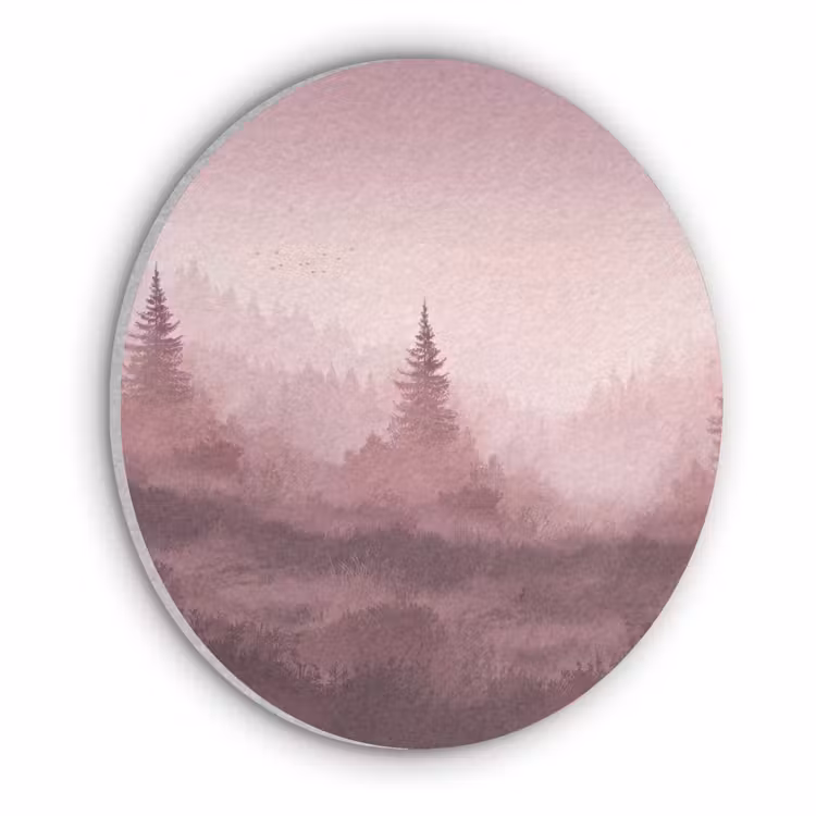 Landschap - Mistig - Roze Akoestische PET Vilt - Rond klein -3d