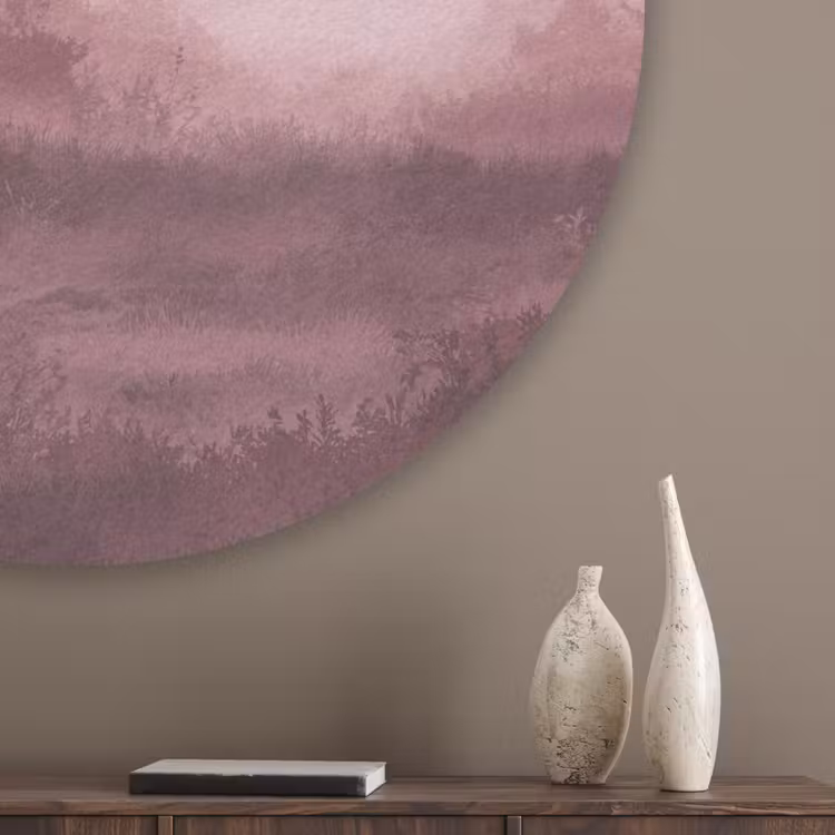 Landschap - Mistig - Roze Akoestische PET Vilt - Rond klein -sfeer5_closeup