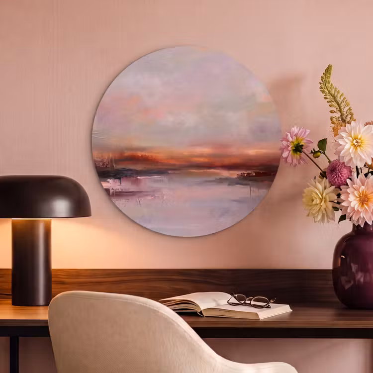 Landschap - Zonsondergang - Abstract - Modern - Roze Akoestische PET Vilt - Rond klein -sfeer3