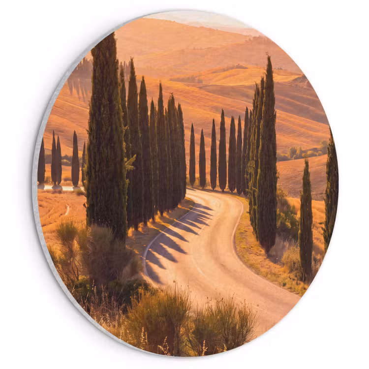 Landschap - Weg - Bomen - Natuur - Goud Akoestische PET Vilt - Rond klein -3d