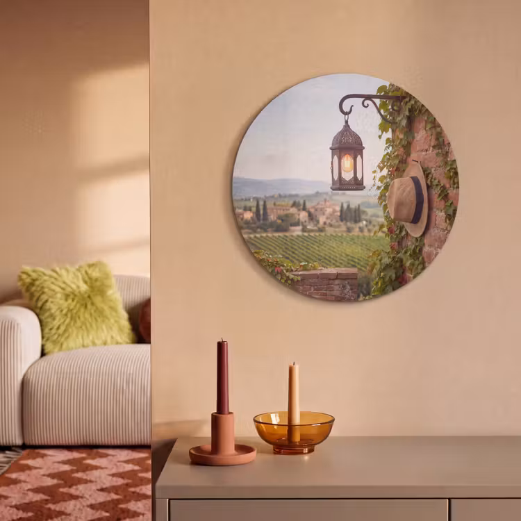 Lantaarn - Wijngaard - Landschap - Italiaans Akoestische PET Vilt - Rond klein -sfeer1