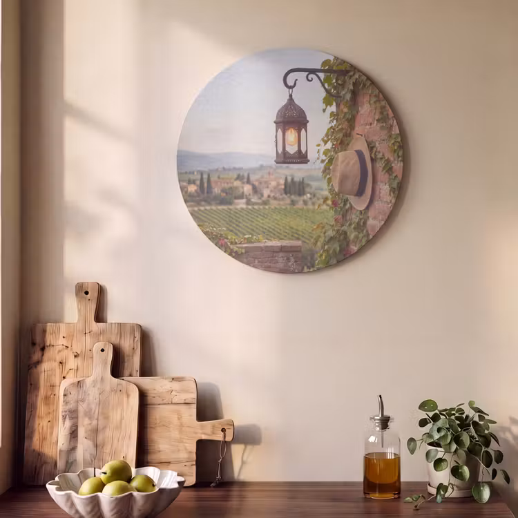 Lantaarn - Wijngaard - Landschap - Italiaans Akoestische PET Vilt - Rond klein -sfeer2