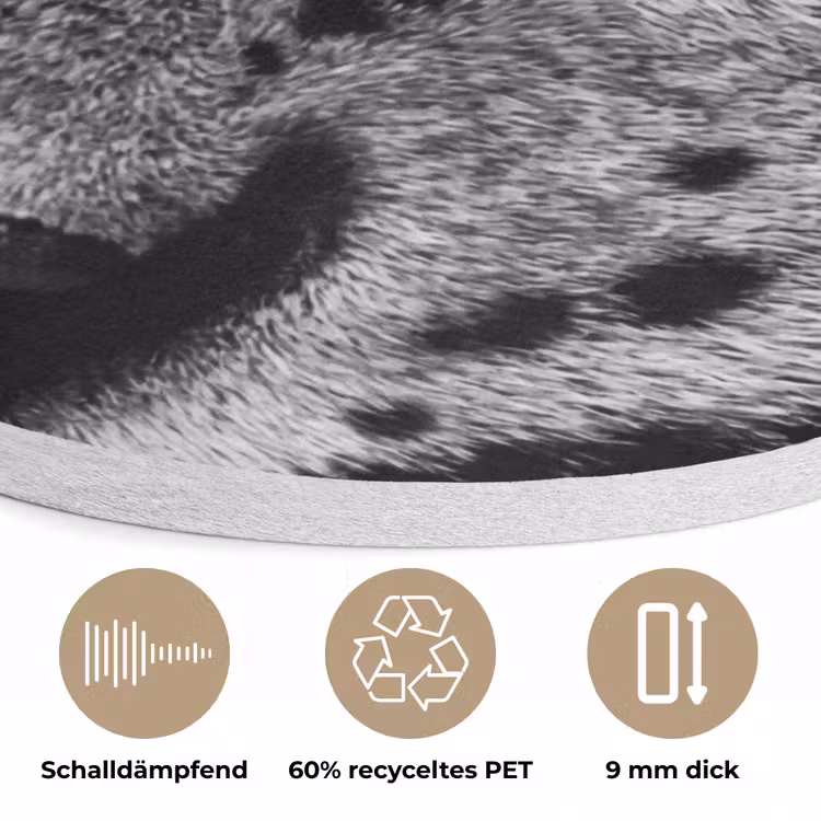 Luipaard - Zwart - Wit - Oog Akoestische PET Vilt - Rond klein -closeup_DE