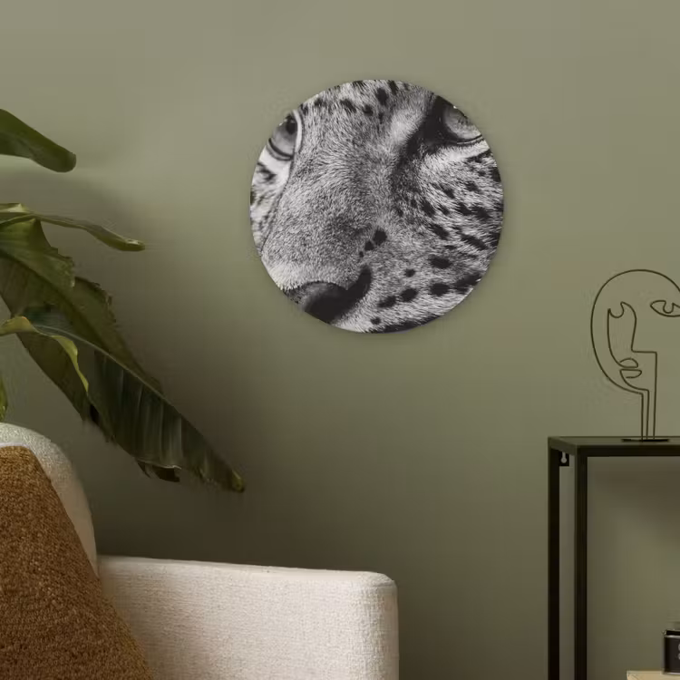 Luipaard - Zwart - Wit - Oog Akoestische PET Vilt - Rond klein -sfeer2