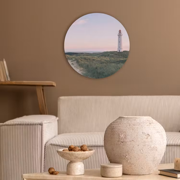 Vuurtoren - Duinlandschap - Zee Akoestische PET Vilt - Rond klein -sfeer1