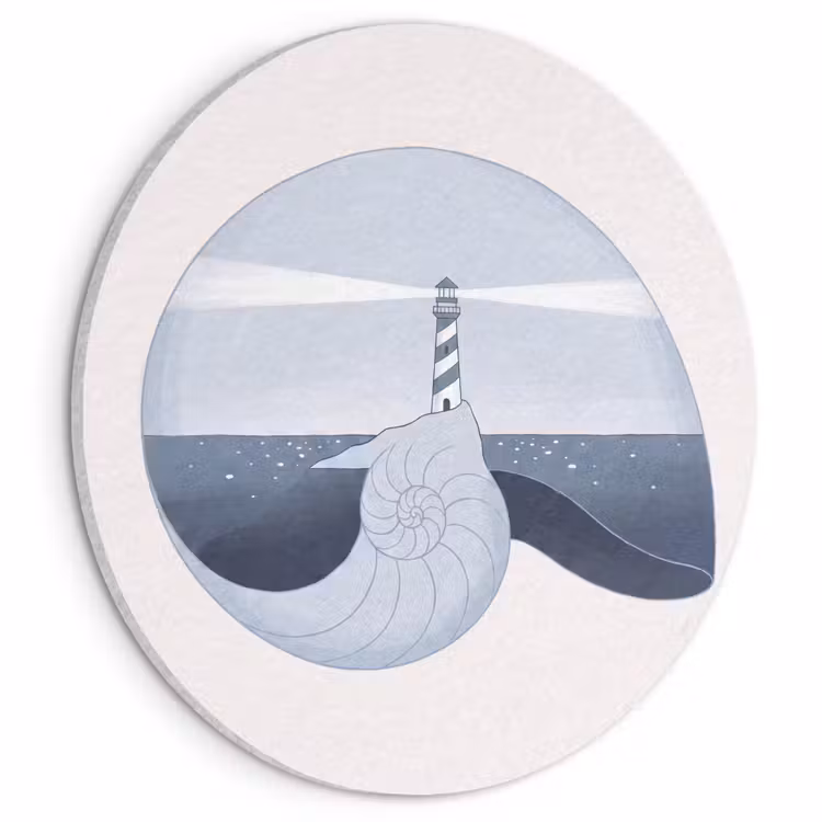 Vuurtoren - Zee - Schelp - Abstract - Blauw Akoestische PET Vilt - Rond klein -3d
