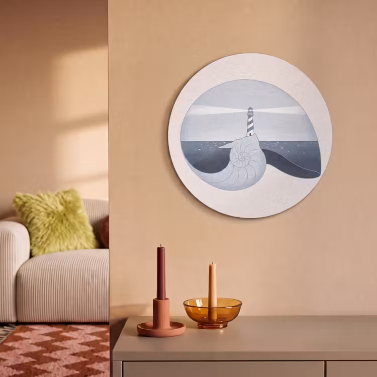 Vuurtoren - Zee - Schelp - Abstract - Blauw Akoestische PET Vilt - Rond klein -sfeer1
