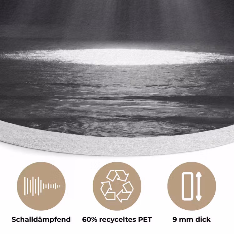 Licht - Wolken - Zee - Zwart-wit - Natuur Akoestische PET Vilt - Rond klein -closeup_DE