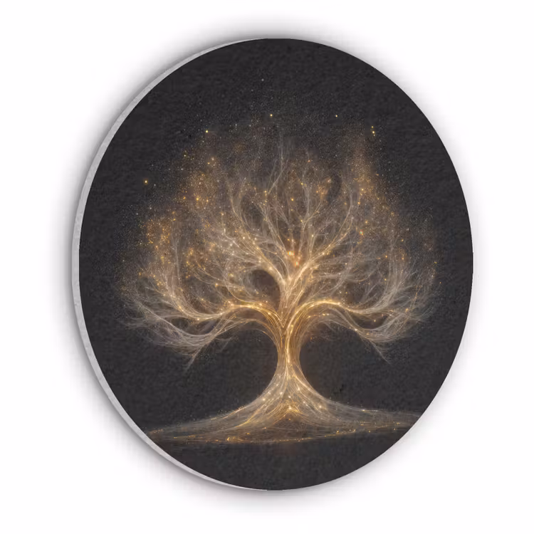 Lichtjes - Boom - Abstract - Zwart Akoestische PET Vilt - Rond klein -3d
