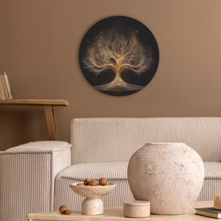 Lichtjes - Boom - Abstract - Zwart Akoestische PET Vilt - Rond klein -sfeer1