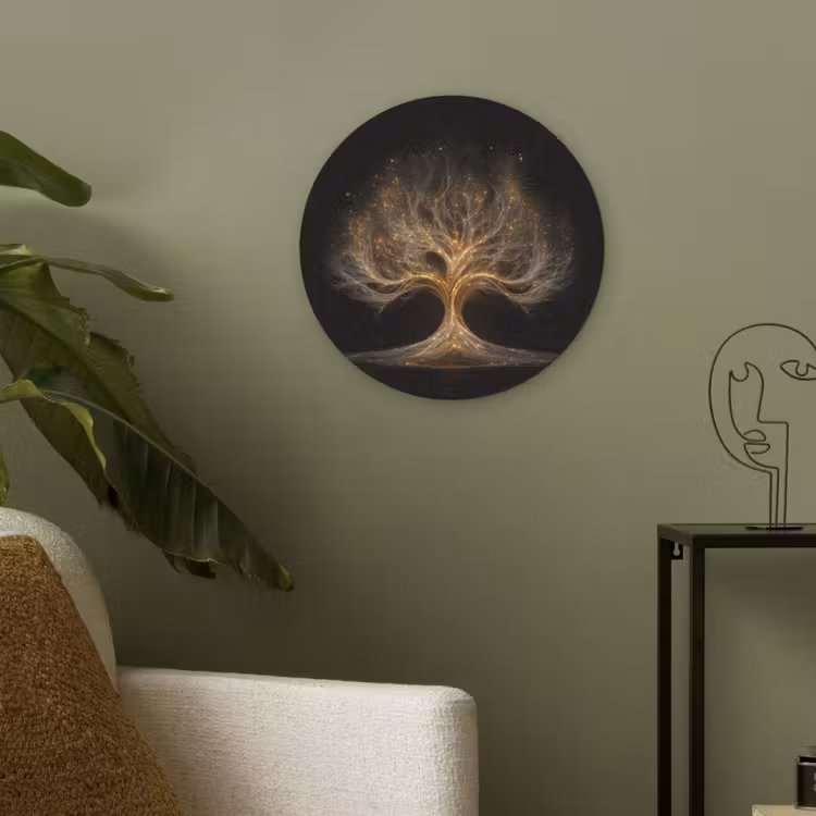Lichtjes - Boom - Abstract - Zwart Akoestische PET Vilt - Rond klein -sfeer2