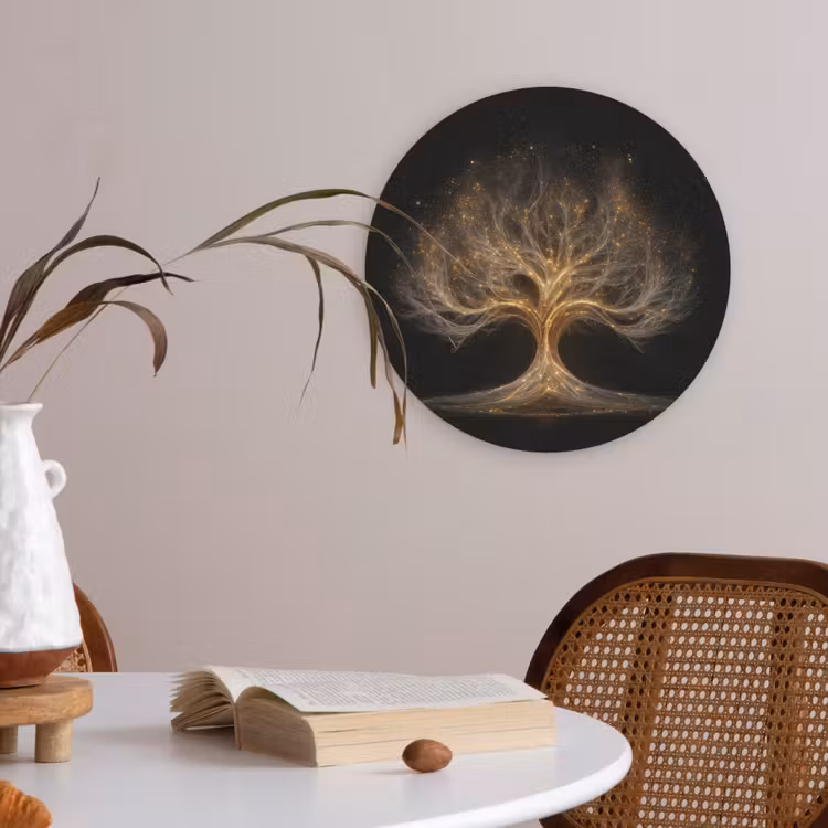 Lichtjes - Boom - Abstract - Zwart Akoestische PET Vilt - Rond klein -sfeer3