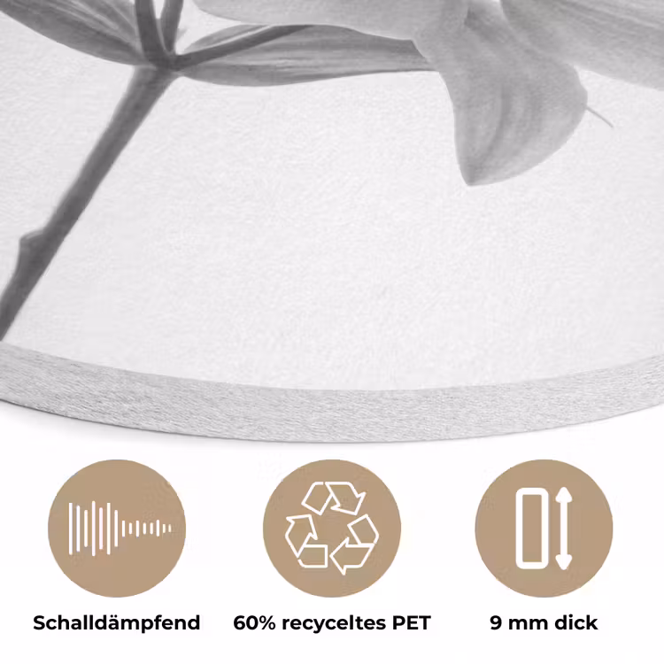 Lelies - Elegant - Zwart - Wit Akoestische PET Vilt - Rond klein -closeup_DE