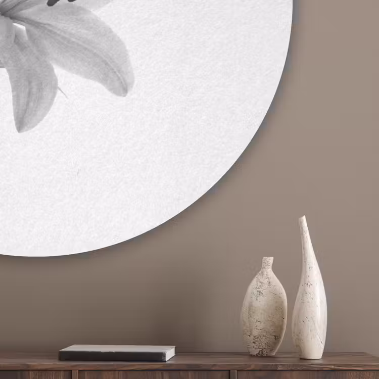 Lelies - Elegant - Zwart - Wit Akoestische PET Vilt - Rond klein -sfeer5_closeup