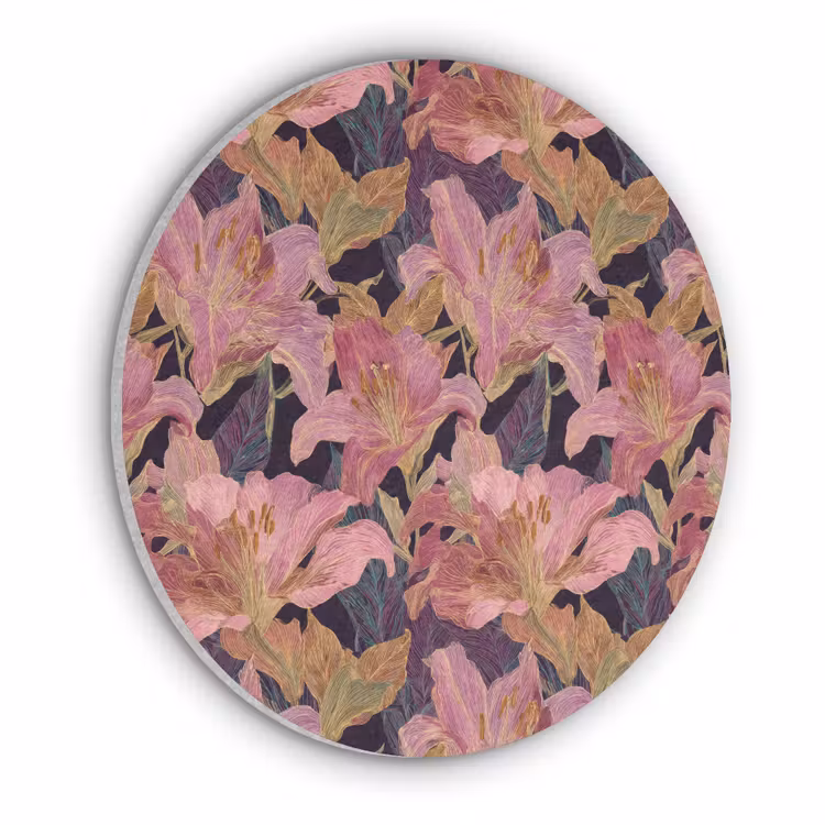Lelies - Patroon - Roze - Goud Akoestische PET Vilt - Rond klein 838 -3d