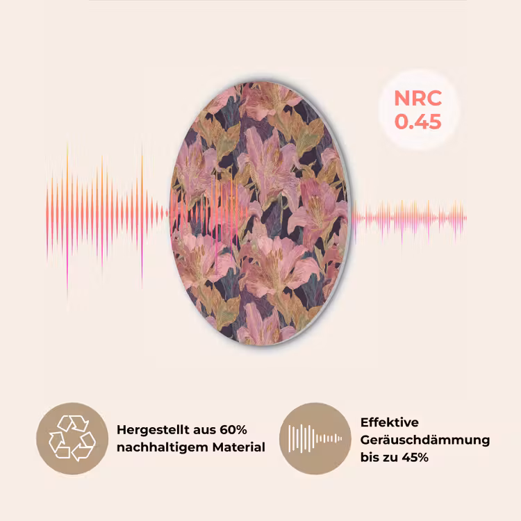 Lelies - Patroon - Roze - Goud Akoestische PET Vilt - Rond klein 838 -USP_DE