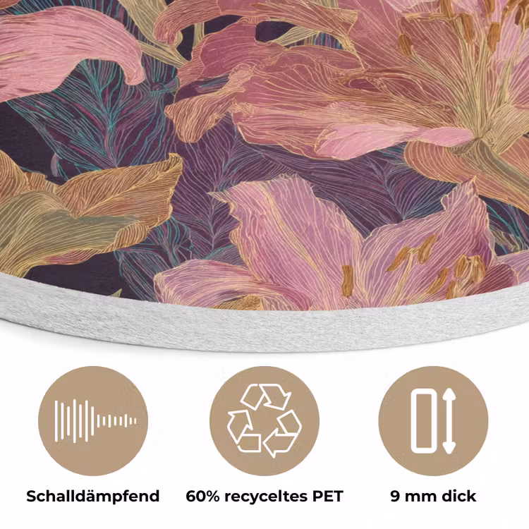Lelies - Patroon - Roze - Goud Akoestische PET Vilt - Rond klein 838 -closeup_DE