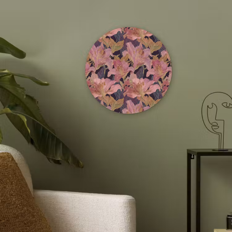 Lelies - Patroon - Roze - Goud Akoestische PET Vilt - Rond klein 838 -sfeer2