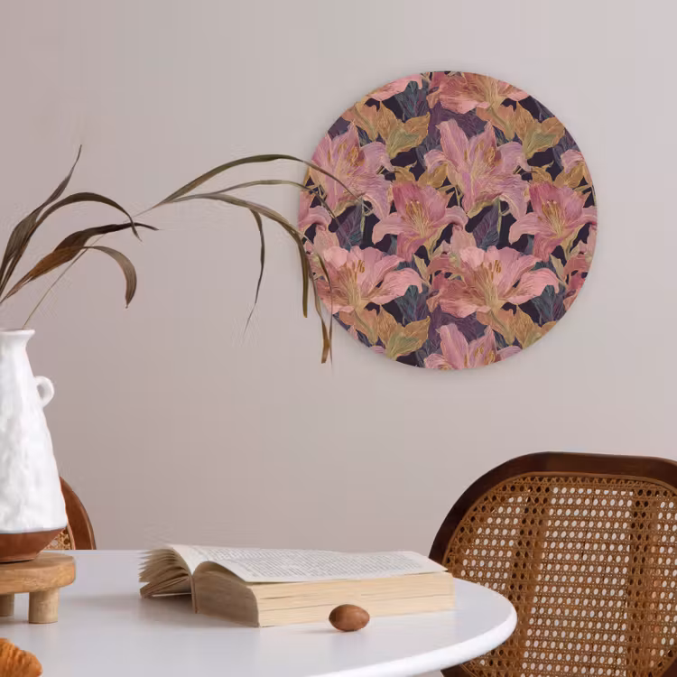 Lelies - Patroon - Roze - Goud Akoestische PET Vilt - Rond klein 838 -sfeer3