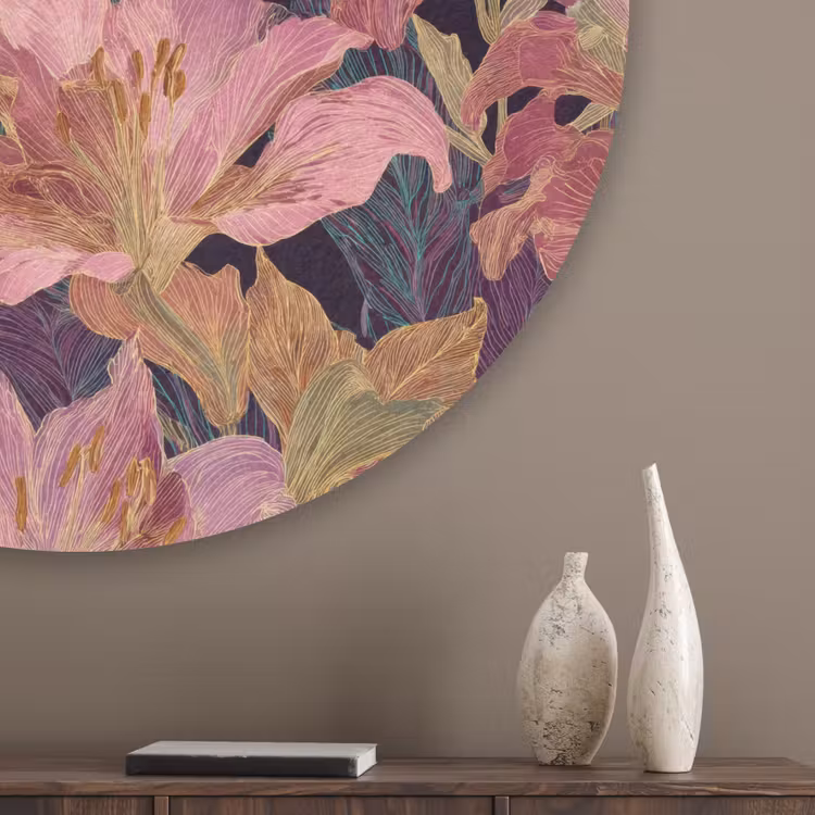 Lelies - Patroon - Roze - Goud Akoestische PET Vilt - Rond klein 838 -sfeer5_closeup