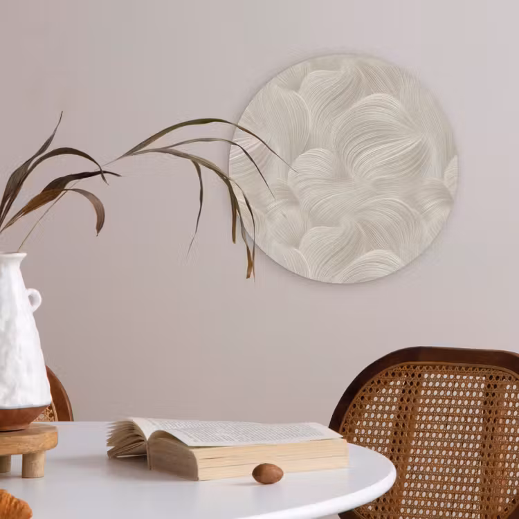 Lijnen - Waaier - Beige Akoestische PET Vilt - Rond klein 838 -sfeer3