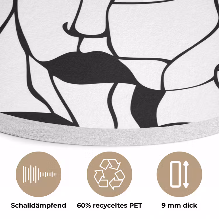Lijnen - Gezichten - Zwart - Wit Akoestische PET Vilt - Rond klein 838 -closeup_DE