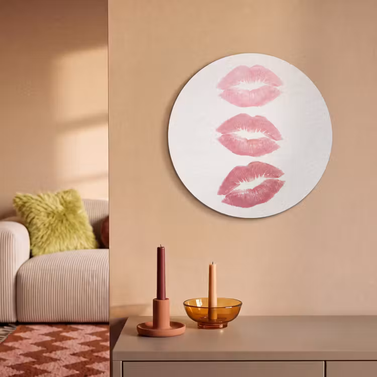 Lippen - Kusafdruk - Roze - Modern - Abstract Akoestische PET Vilt - Rond klein -sfeer1